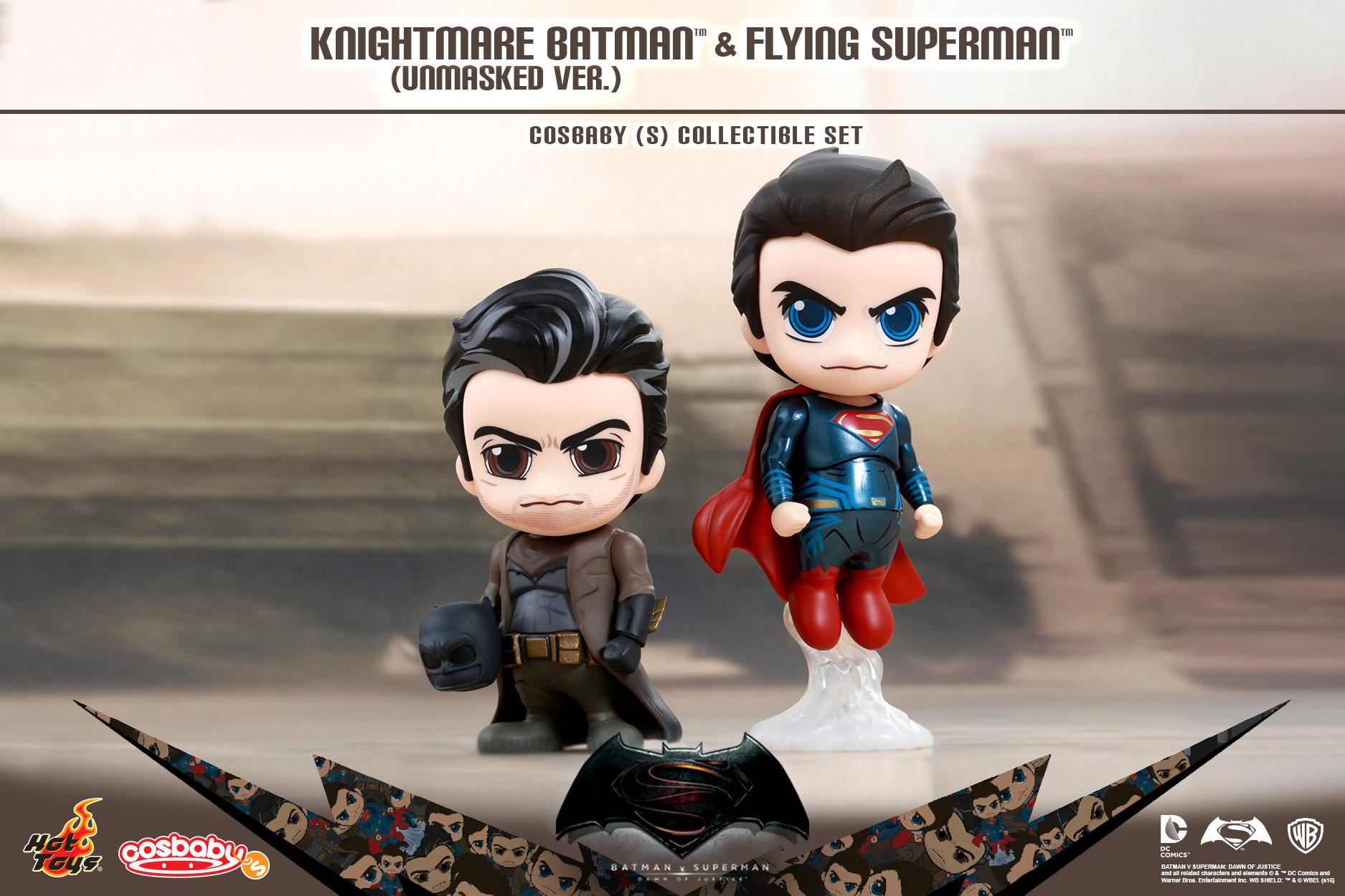 Batman v Superman: Dawn of Justice – Knightmare Batman (Unmasked Version) and Flying Superman Cosbaby Collectible Set