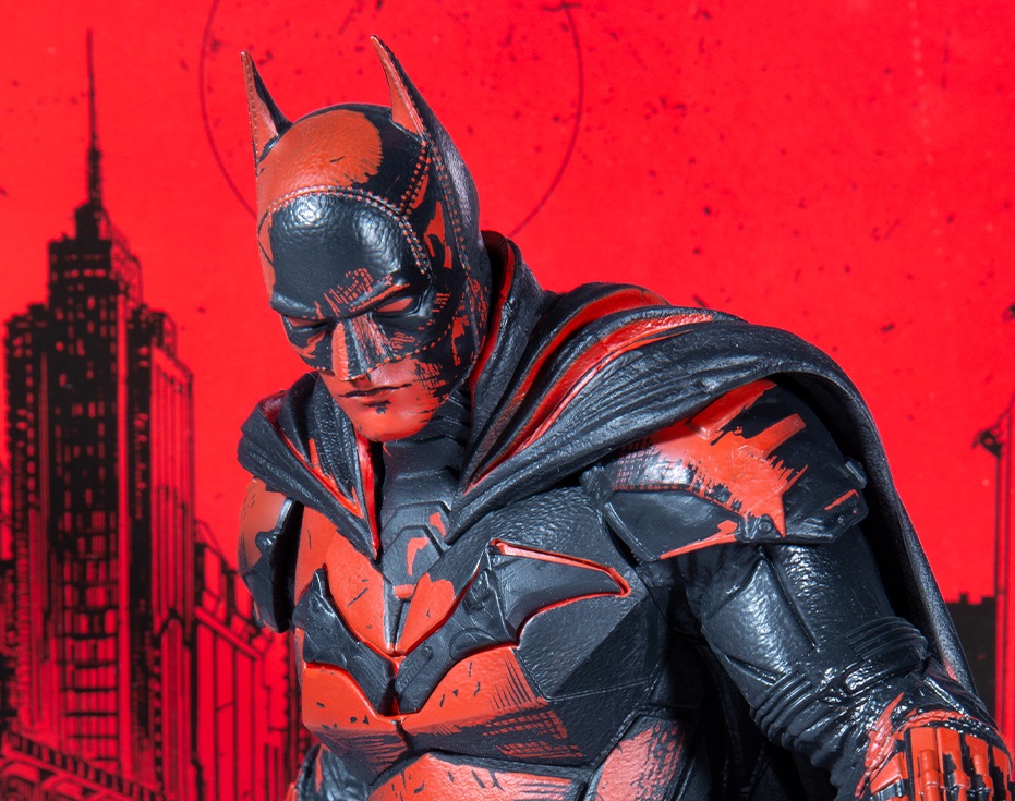 the batman red and black statue