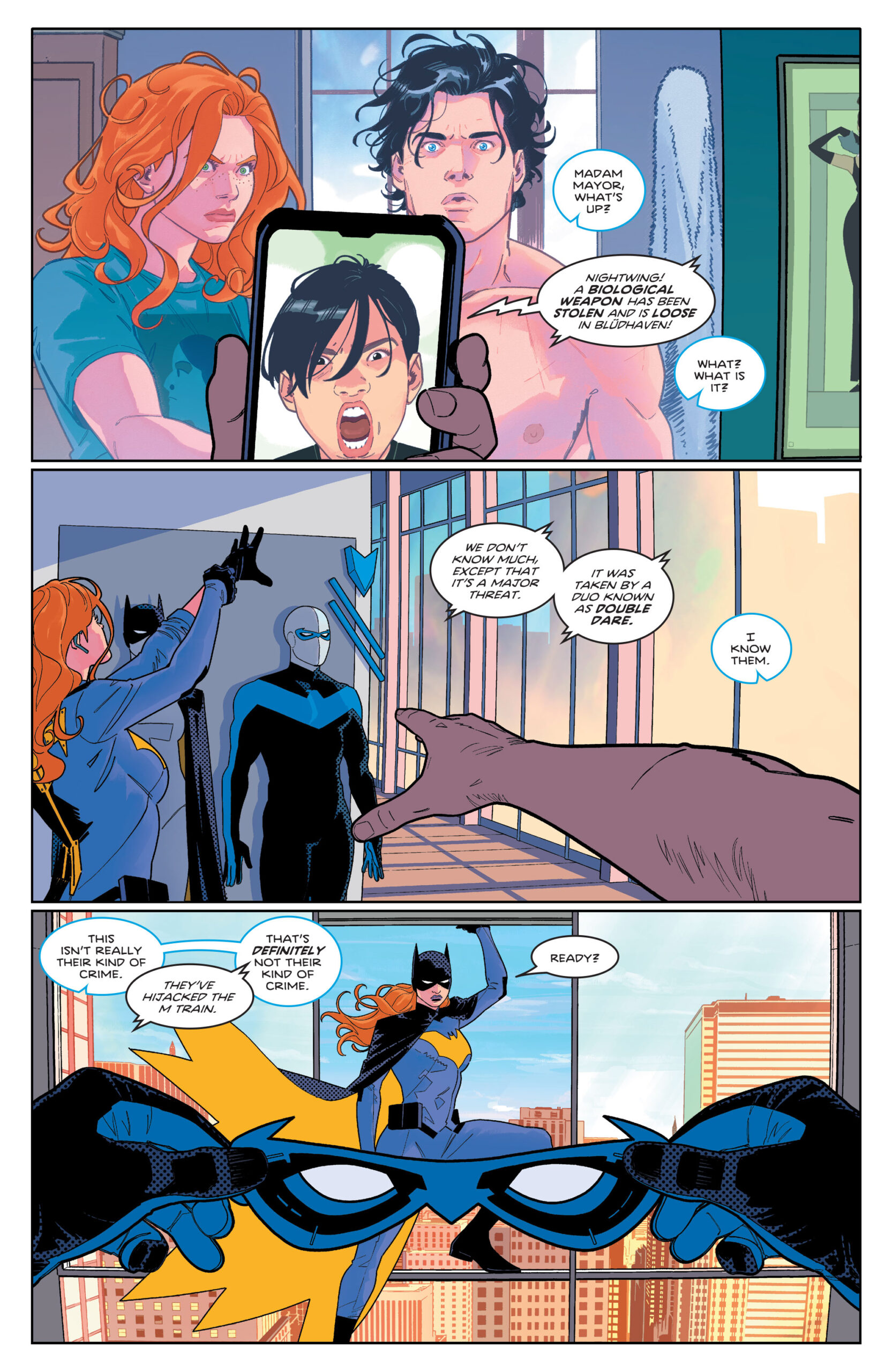 nightwing #105 page with babs and dick in gear