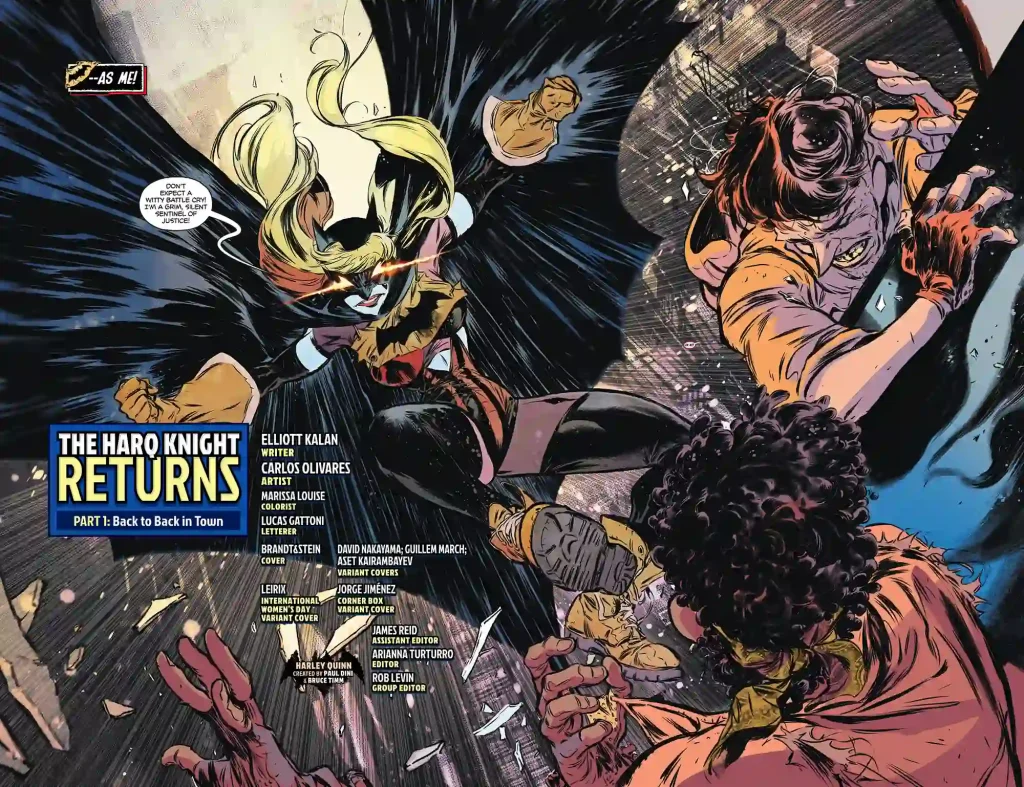 page from Harley Quinn #60 showing Harley in her new Bat gear.