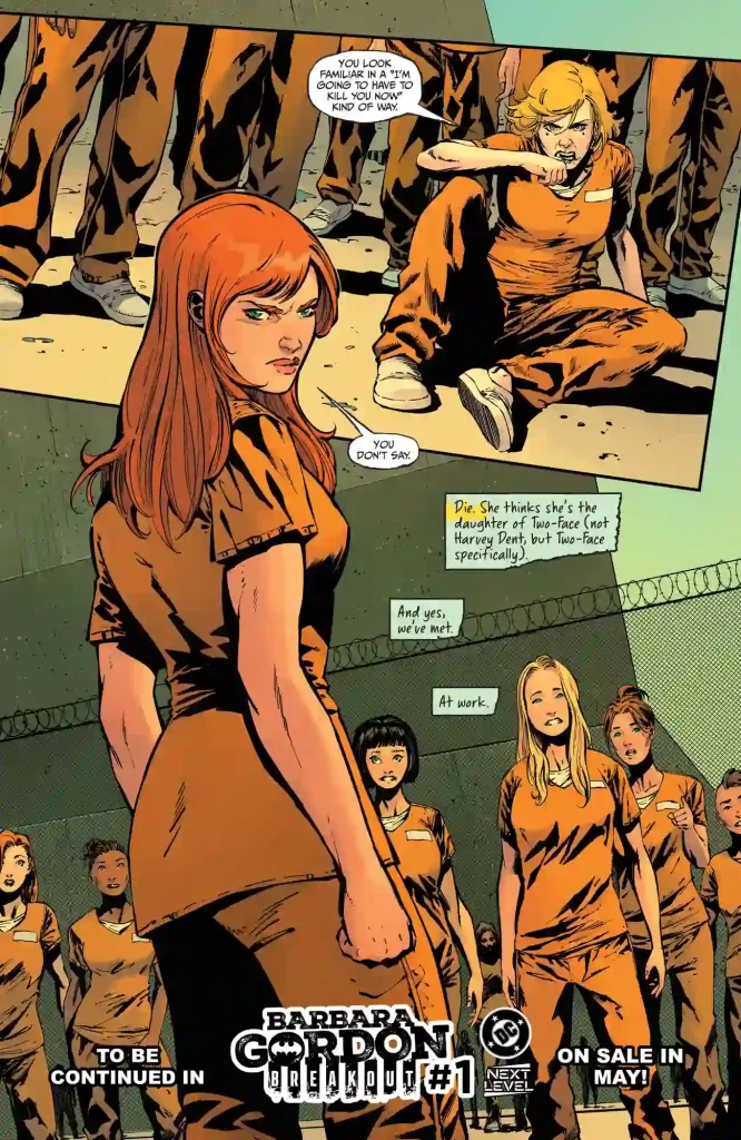 page from Barbara Gordon: Breakout #1 showing Babs walking away from a fight