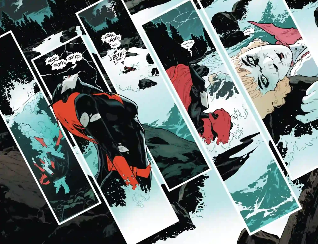 page from Batwoman #6 showing the aftermath of Kate and Beth's battle on the cliff
