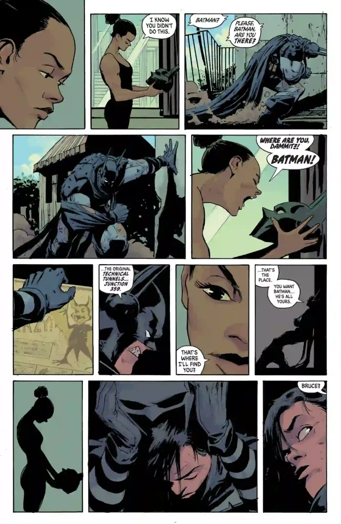 page from Absolute Batman #24 showing Barbara Gordon call out for Batman's location